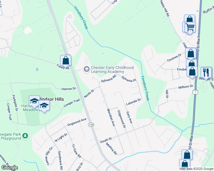 map of restaurants, bars, coffee shops, grocery stores, and more near 3505 Sylvania Rd in Chester