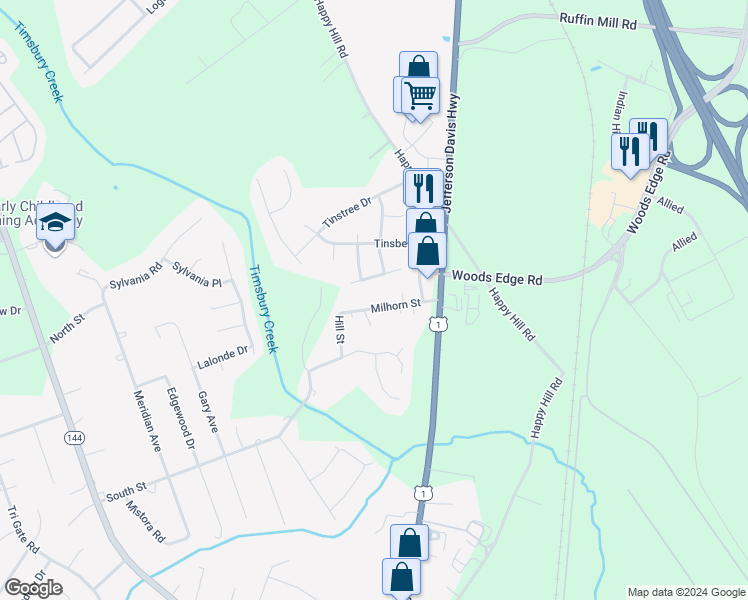 map of restaurants, bars, coffee shops, grocery stores, and more near 2800 Milhorn Street in Colonial Heights