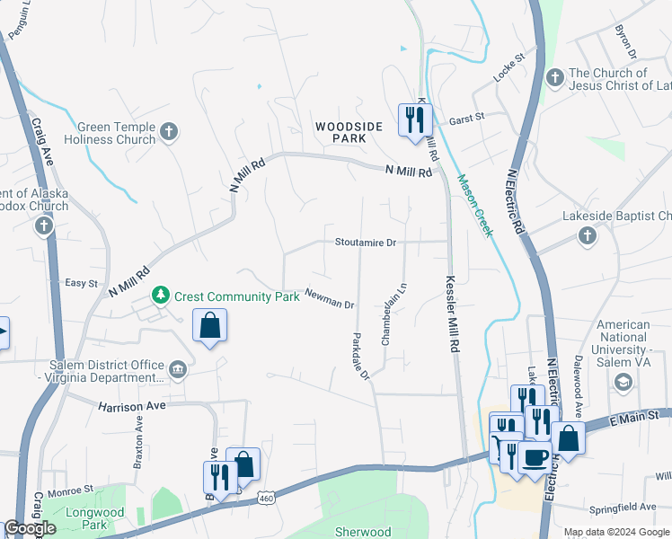 map of restaurants, bars, coffee shops, grocery stores, and more near 530 Frey Street in Salem