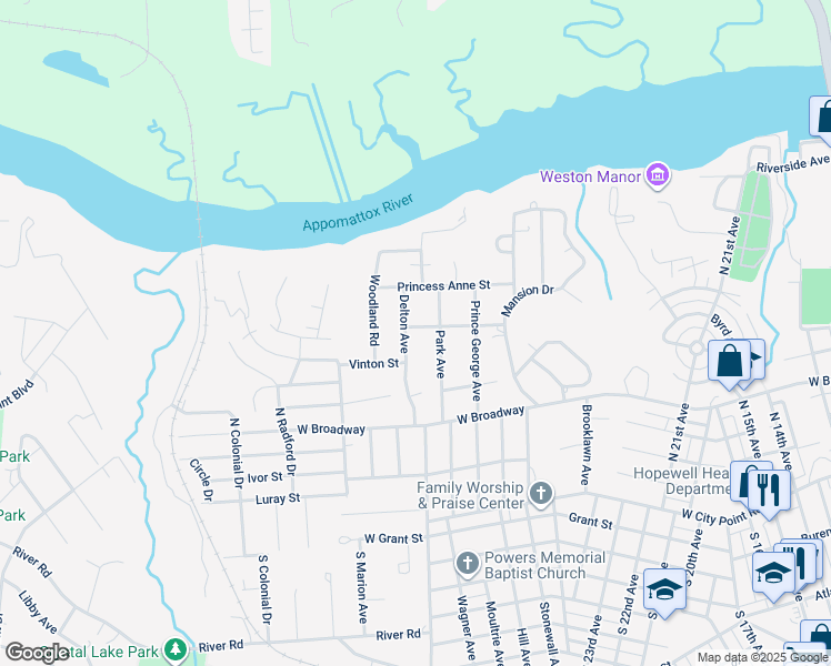 map of restaurants, bars, coffee shops, grocery stores, and more near 411 Delton Avenue in Hopewell