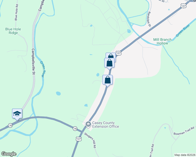 map of restaurants, bars, coffee shops, grocery stores, and more near 67 Believers Lane in Liberty