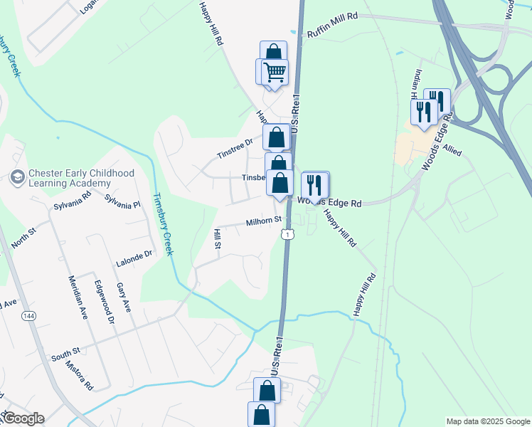 map of restaurants, bars, coffee shops, grocery stores, and more near 2614 Milhorn Street in Colonial Heights