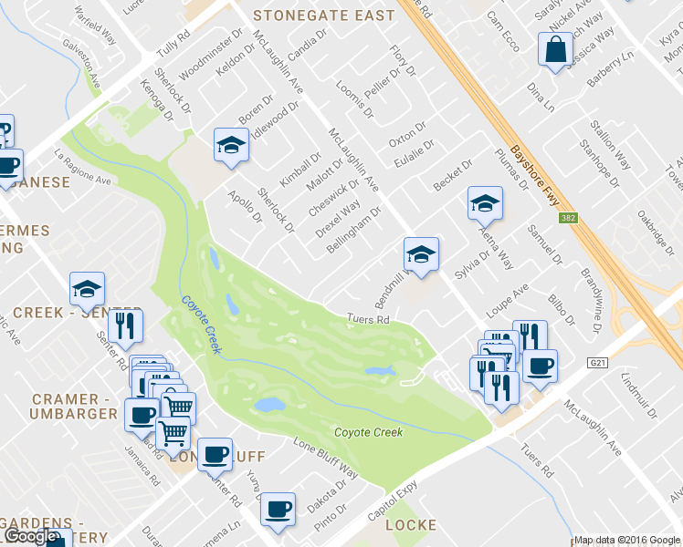 map of restaurants, bars, coffee shops, grocery stores, and more near 1029 Summerfield Drive in San Jose