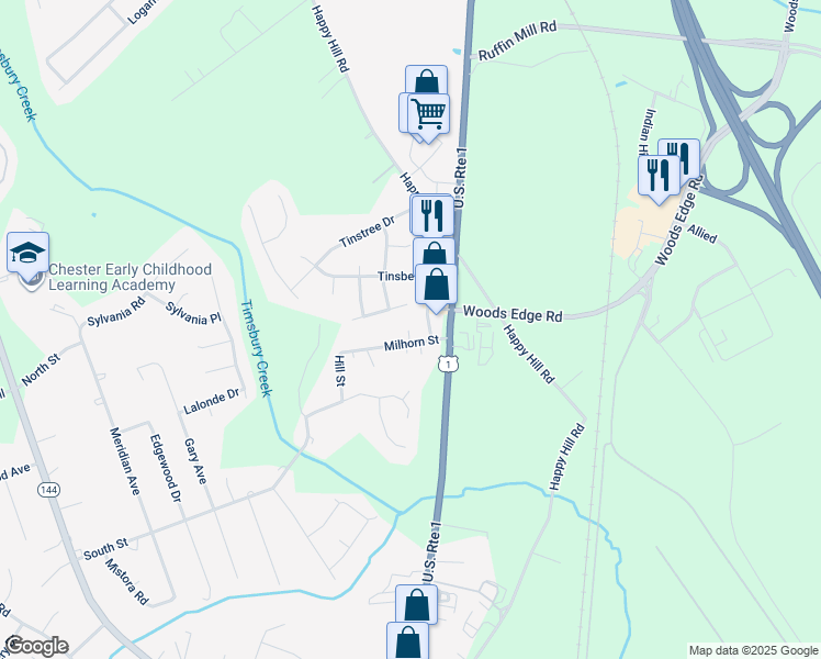 map of restaurants, bars, coffee shops, grocery stores, and more near 2614 Milhorn Street in Colonial Heights
