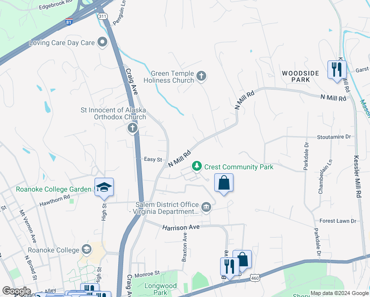 map of restaurants, bars, coffee shops, grocery stores, and more near 705 North Mill Road in Salem
