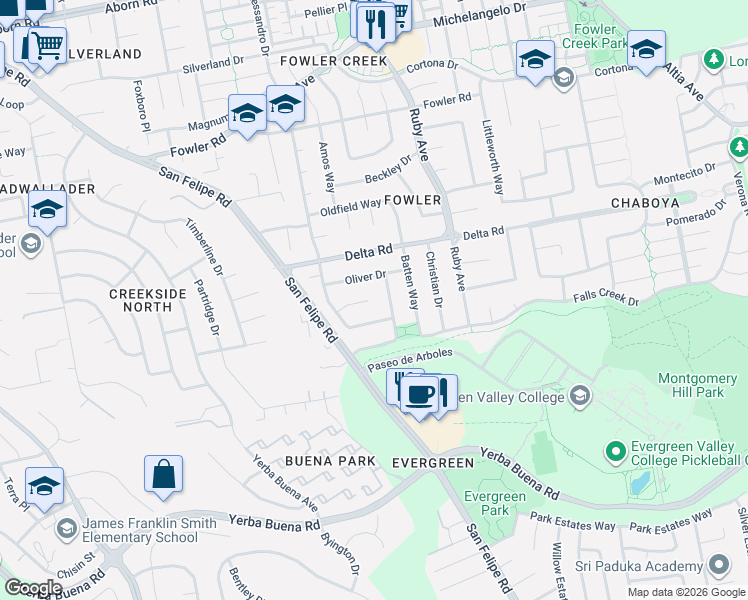 map of restaurants, bars, coffee shops, grocery stores, and more near 3019 Bellworth Court in San Jose