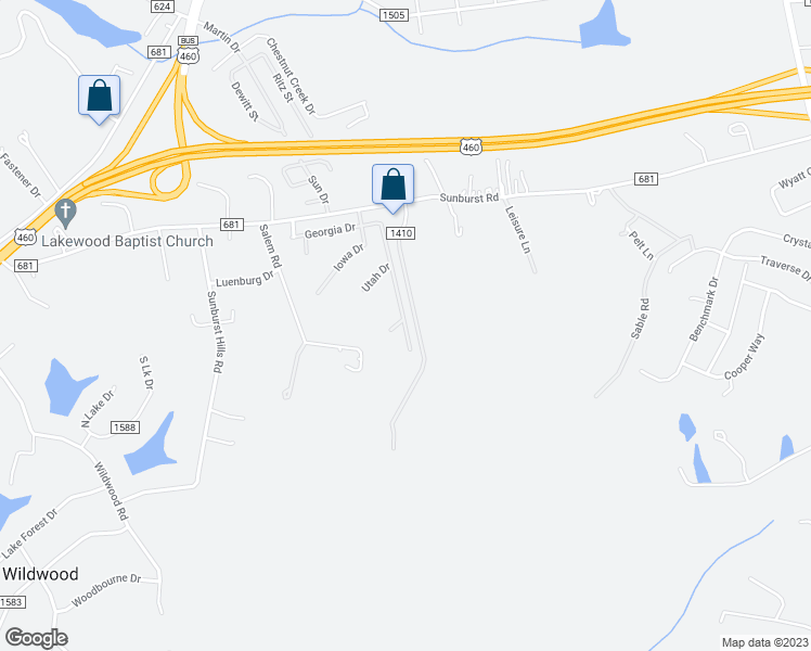 map of restaurants, bars, coffee shops, grocery stores, and more near 57 Georgia Drive in Evington