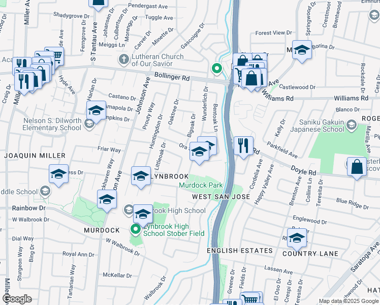 map of restaurants, bars, coffee shops, grocery stores, and more near 5486 Ora Street in San Jose