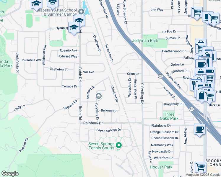 map of restaurants, bars, coffee shops, grocery stores, and more near 1139 Elmsford Drive in Cupertino