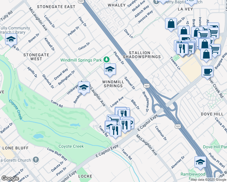 map of restaurants, bars, coffee shops, grocery stores, and more near 2928 Erica Court in San Jose