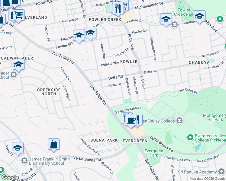 map of restaurants, bars, coffee shops, grocery stores, and more near 3019 Bellworth Ct in San Jose