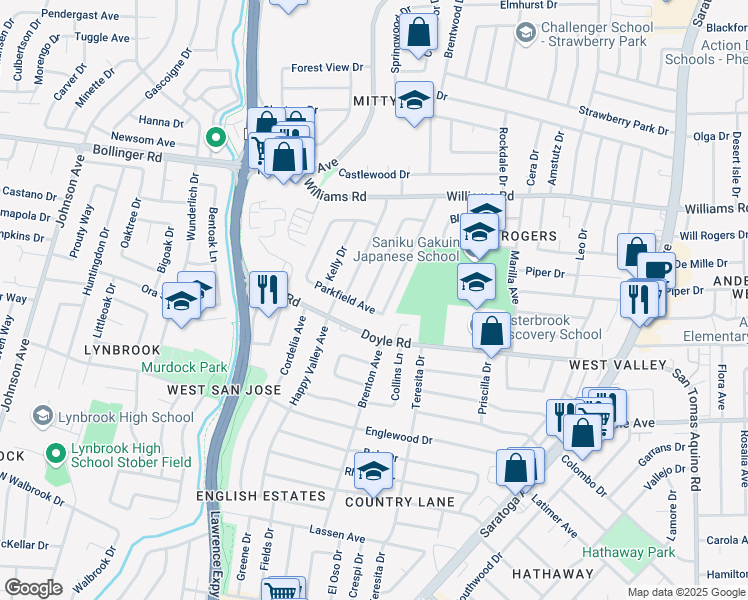 map of restaurants, bars, coffee shops, grocery stores, and more near 1128 Beaumont Drive in San Jose