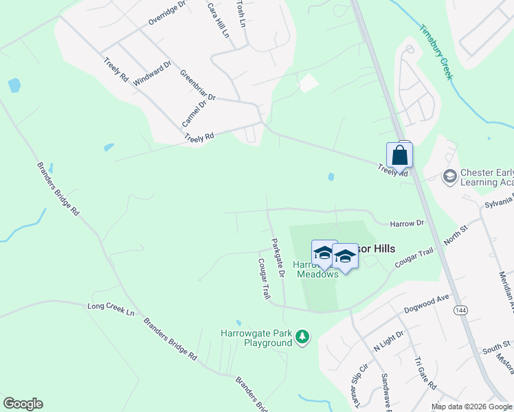 map of restaurants, bars, coffee shops, grocery stores, and more near 4006 Harrow Drive in Chester