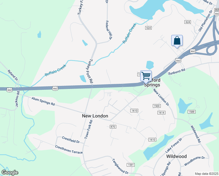 map of restaurants, bars, coffee shops, grocery stores, and more near 20319 Lynchburg Highway in Lynchburg