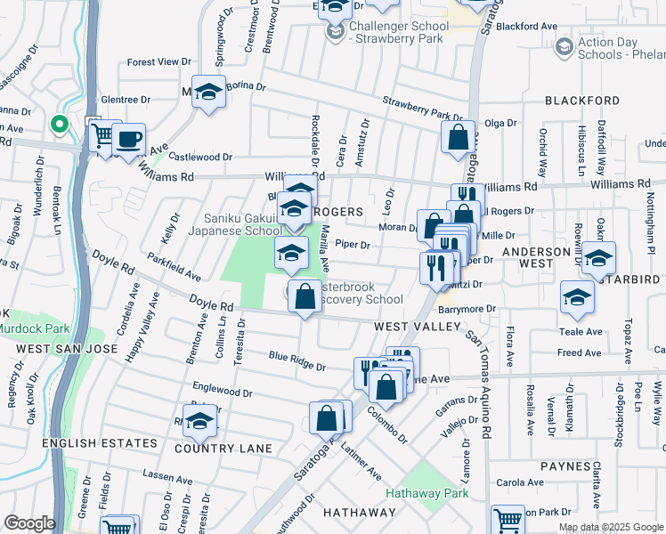 map of restaurants, bars, coffee shops, grocery stores, and more near 4640 Venice Way in San Jose