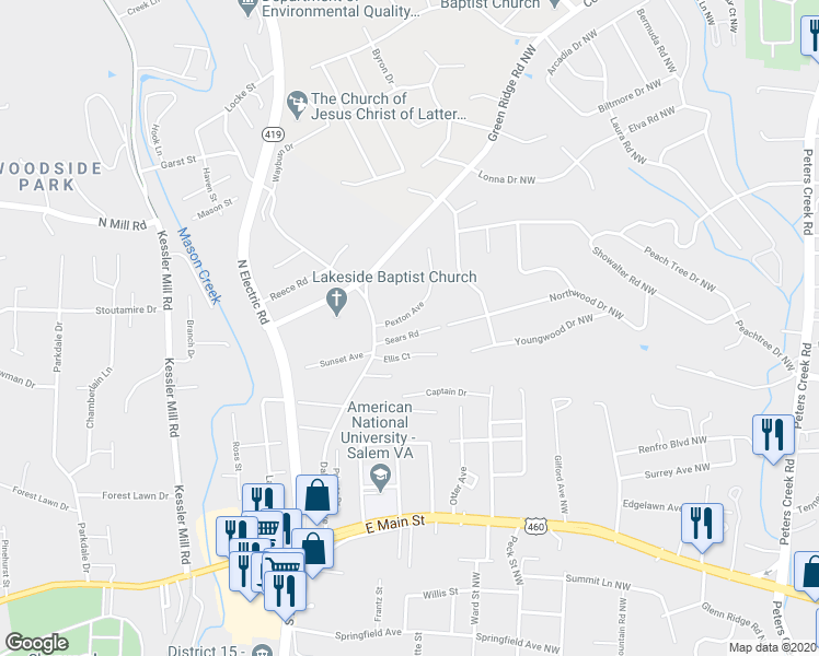 map of restaurants, bars, coffee shops, grocery stores, and more near 1728 Pexton Avenue in Salem