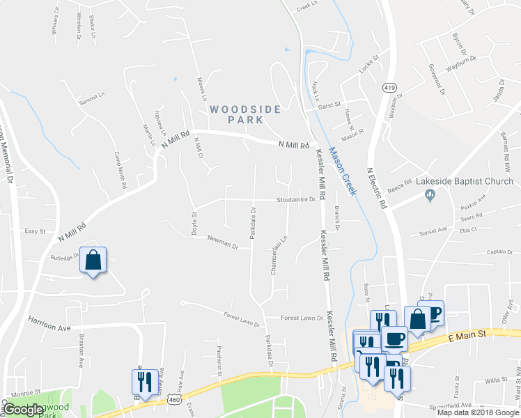 map of restaurants, bars, coffee shops, grocery stores, and more near 558 Parkdale Drive in Salem