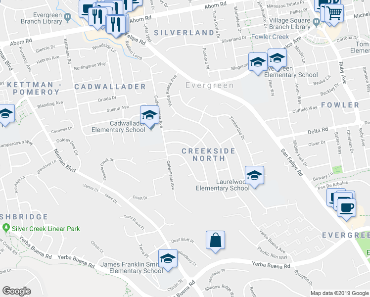 map of restaurants, bars, coffee shops, grocery stores, and more near 4009 Loganberry Drive in San Jose