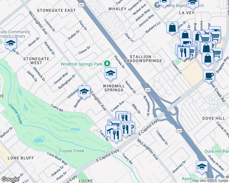 map of restaurants, bars, coffee shops, grocery stores, and more near 2928 Erica Court in San Jose