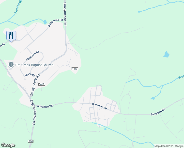 map of restaurants, bars, coffee shops, grocery stores, and more near 2823 Suburban Road in Lynchburg