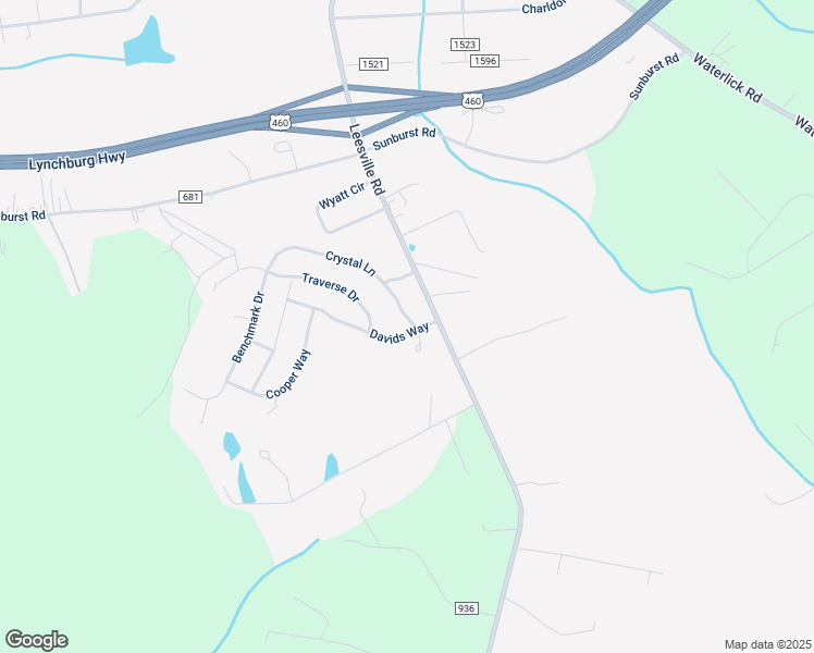 map of restaurants, bars, coffee shops, grocery stores, and more near 65 Davids Way in Evington