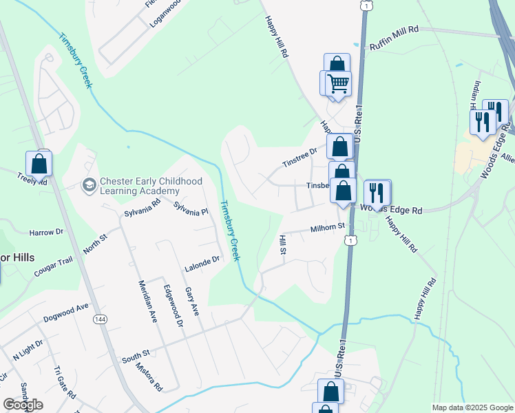 map of restaurants, bars, coffee shops, grocery stores, and more near 15704 Silvertree Lane in Chesterfield County