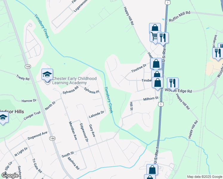 map of restaurants, bars, coffee shops, grocery stores, and more near 15628 Silvertree Lane in Chesterfield County