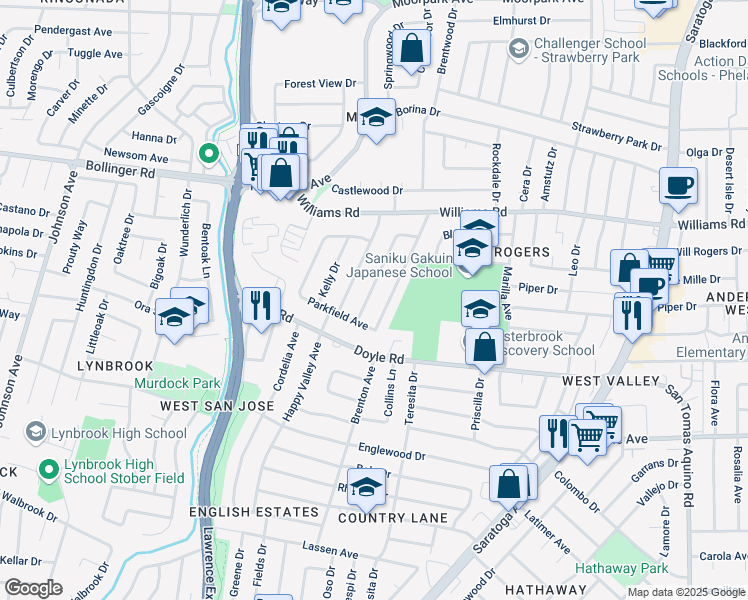 map of restaurants, bars, coffee shops, grocery stores, and more near 1128 Beaumont Drive in San Jose
