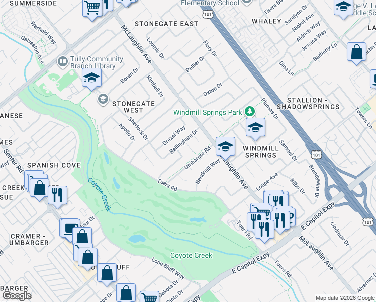 map of restaurants, bars, coffee shops, grocery stores, and more near 2762 Parnell Drive in San Jose