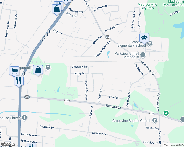 map of restaurants, bars, coffee shops, grocery stores, and more near 901 Edward Street in Madisonville