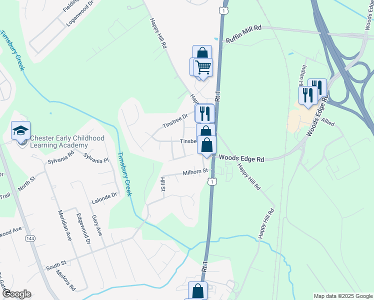map of restaurants, bars, coffee shops, grocery stores, and more near 15811 Timberline Drive in Colonial Heights