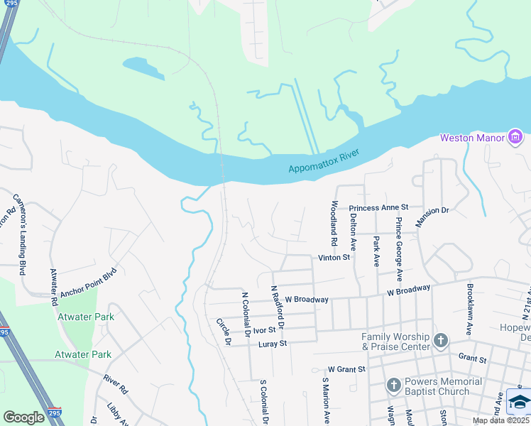 map of restaurants, bars, coffee shops, grocery stores, and more near 106 Christopher Newport Drive in Hopewell