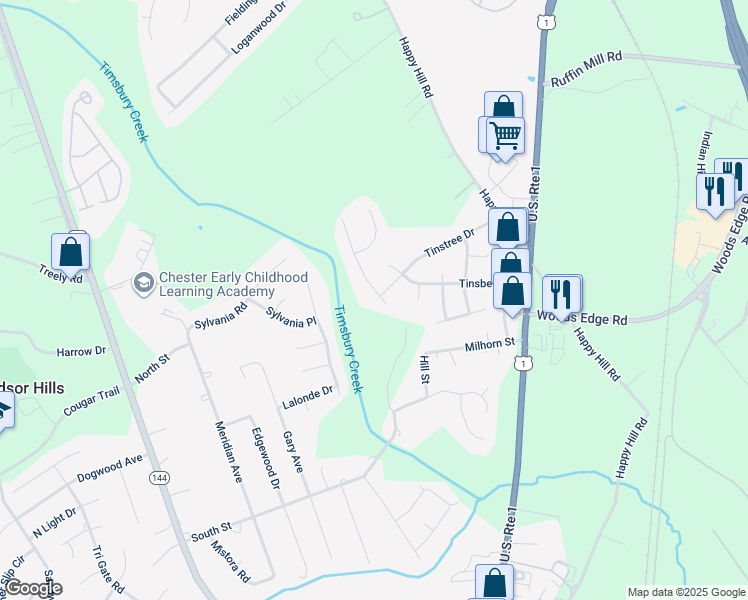 map of restaurants, bars, coffee shops, grocery stores, and more near 15628 Silvertree Lane in Chesterfield County
