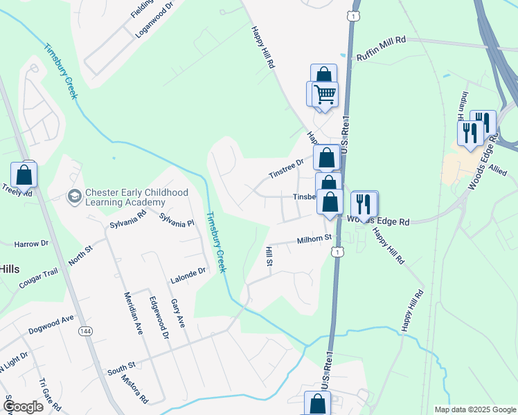 map of restaurants, bars, coffee shops, grocery stores, and more near 15804 Tinsberry Court in Chesterfield County