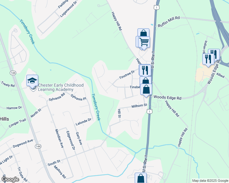 map of restaurants, bars, coffee shops, grocery stores, and more near 15804 Tinsberry Court in Chesterfield County