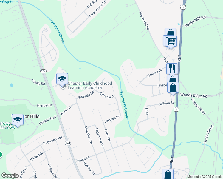map of restaurants, bars, coffee shops, grocery stores, and more near 15610 Roland View Drive in Chester