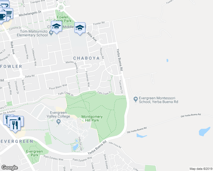 map of restaurants, bars, coffee shops, grocery stores, and more near 3283 Placido Court in San Jose