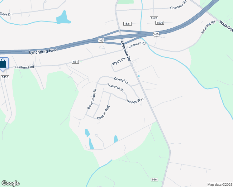 map of restaurants, bars, coffee shops, grocery stores, and more near 251 Davids Way in Evington