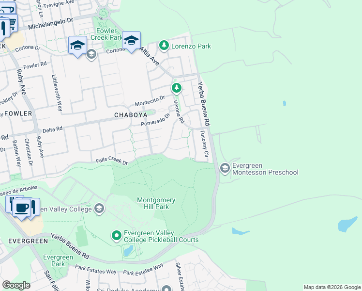 map of restaurants, bars, coffee shops, grocery stores, and more near 3283 Placido Court in San Jose