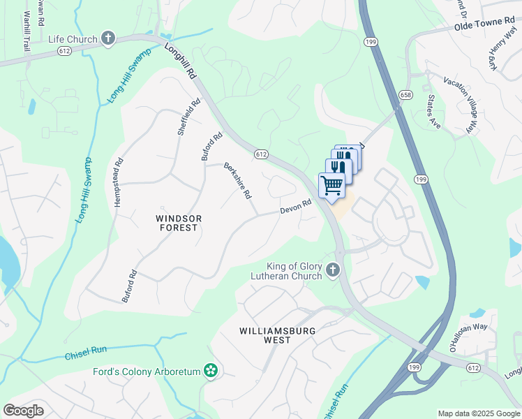 map of restaurants, bars, coffee shops, grocery stores, and more near 2 Berkshire Road in Williamsburg