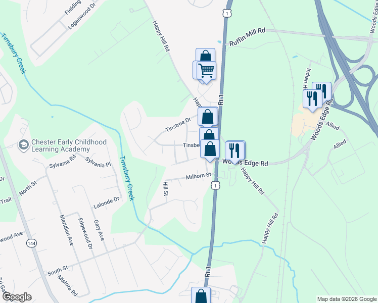 map of restaurants, bars, coffee shops, grocery stores, and more near 15728 Timberline Drive in Chesterfield County