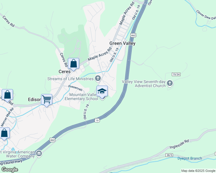 map of restaurants, bars, coffee shops, grocery stores, and more near 171 Lofty Street in Bluefield