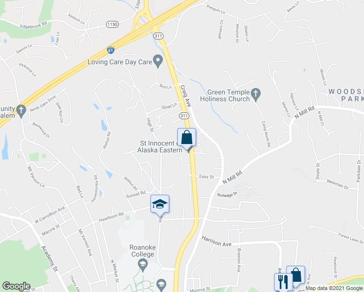 map of restaurants, bars, coffee shops, grocery stores, and more near 914 Rose Lane in Salem