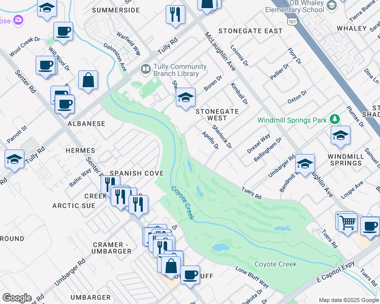 map of restaurants, bars, coffee shops, grocery stores, and more near 2658 Gassmann Drive in San Jose