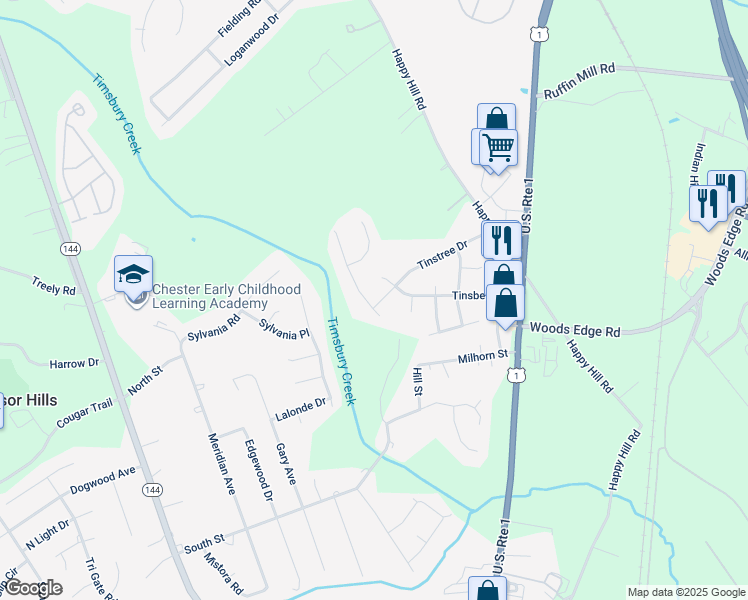 map of restaurants, bars, coffee shops, grocery stores, and more near 15625 Silvertree Lane in Colonial Heights