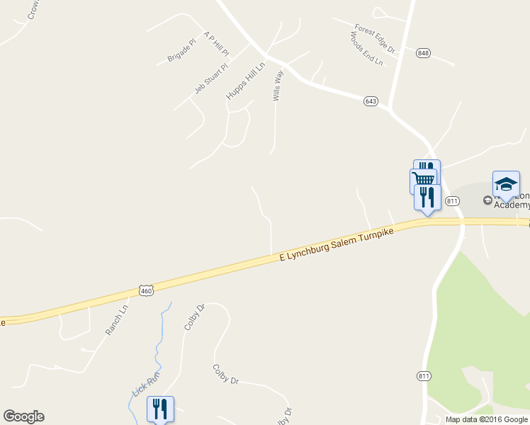 map of restaurants, bars, coffee shops, grocery stores, and more near 11580 East Lynchburg Salem Turnpike in Forest