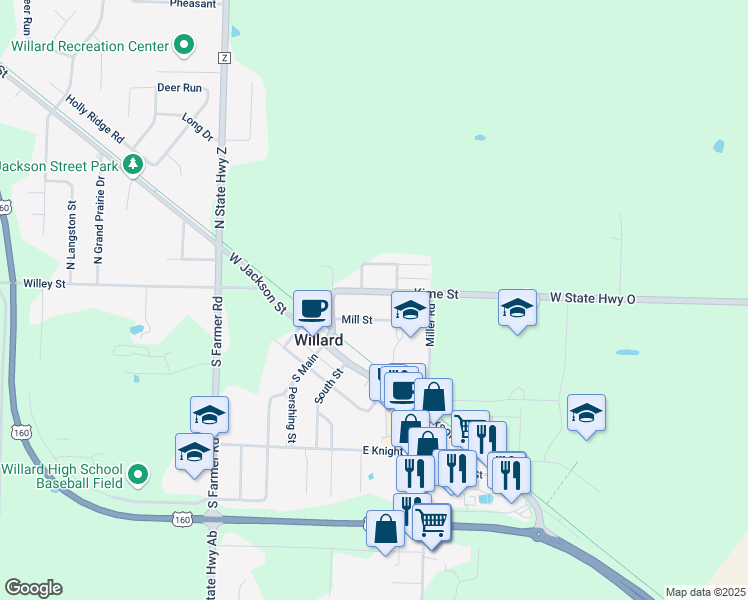 map of restaurants, bars, coffee shops, grocery stores, and more near 108 Kime Street in Willard