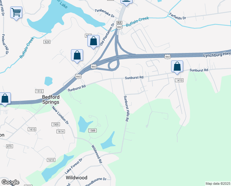map of restaurants, bars, coffee shops, grocery stores, and more near 114 Dobro Lane in Evington