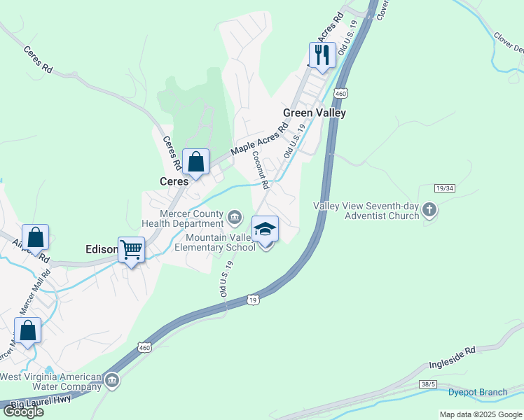 map of restaurants, bars, coffee shops, grocery stores, and more near 1 O and C Rental Park in Bluefield
