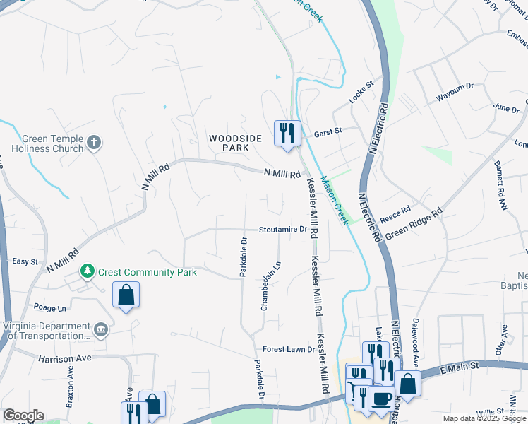 map of restaurants, bars, coffee shops, grocery stores, and more near 619 Tarpley Lane in Salem